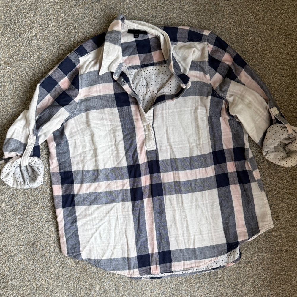 Super soft gauze plaid pullover camp shirt with adjustable sleeves size 1X
